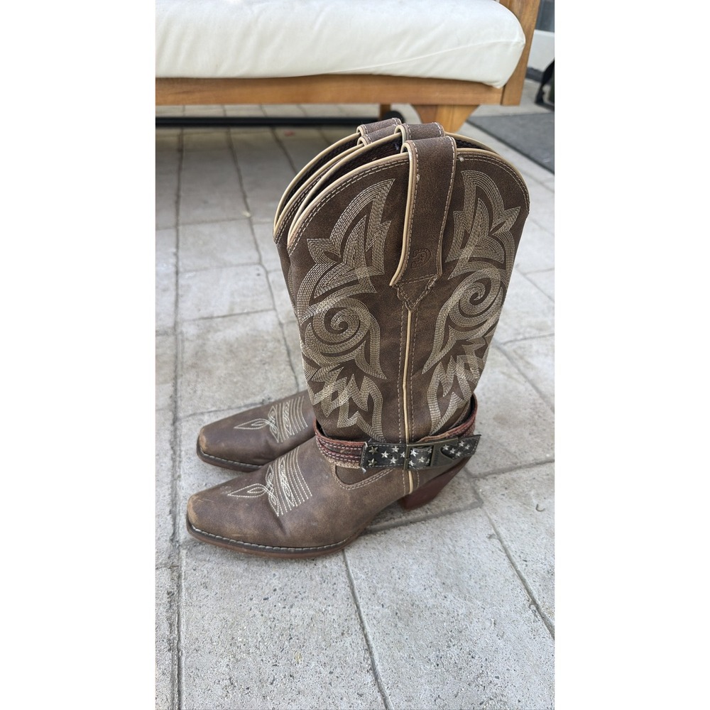 Durango Womens Western Boots Brown Flag Accessory Strap Snip Toe size 7